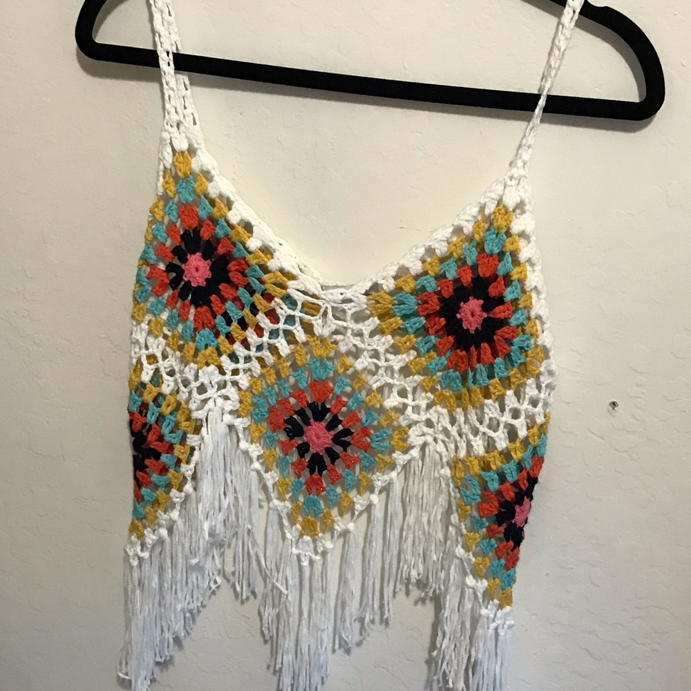 Colorful Crochet Fringe Top